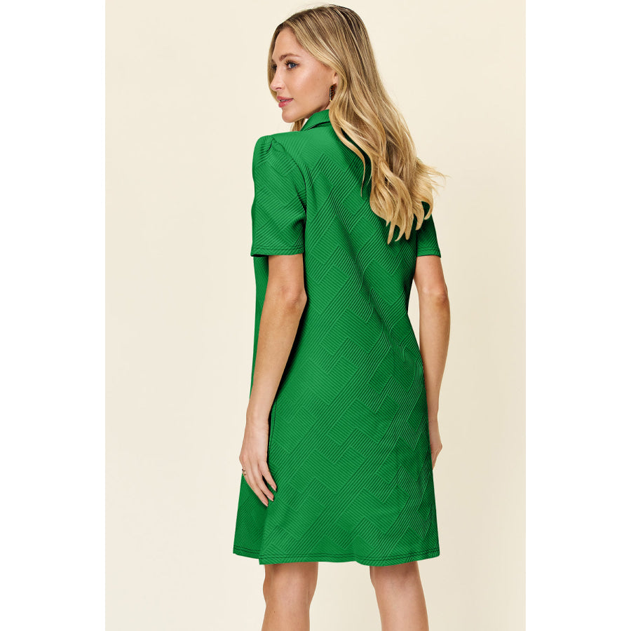 Double Take Full Size Texture Collared Neck Short Sleeve Dress Apparel and Accessories