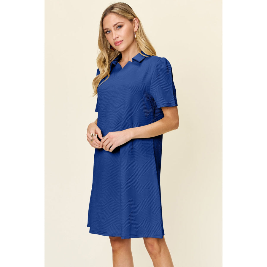 Double Take Full Size Texture Collared Neck Short Sleeve Dress Apparel and Accessories