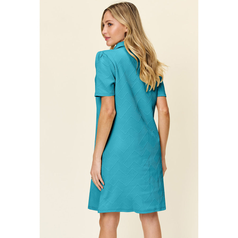 Double Take Full Size Texture Collared Neck Short Sleeve Dress Apparel and Accessories