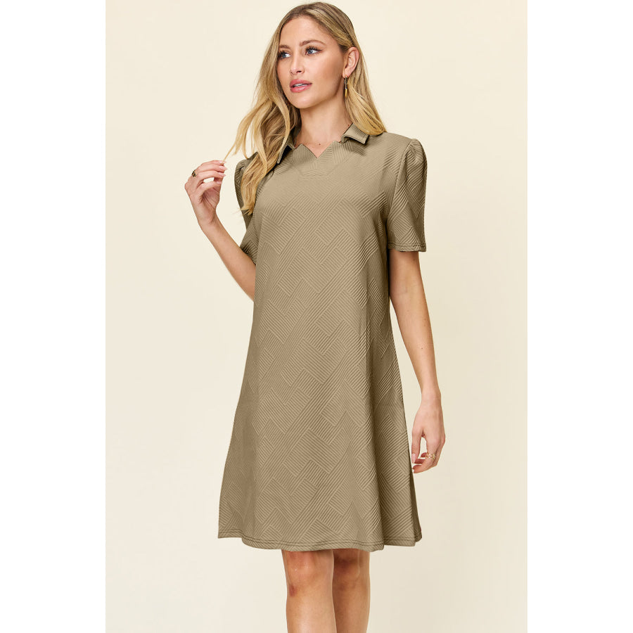 Double Take Full Size Texture Collared Neck Short Sleeve Dress Apparel and Accessories