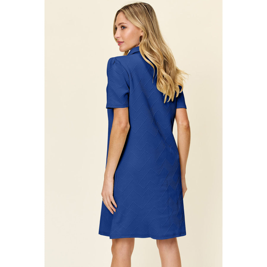 Double Take Full Size Texture Collared Neck Short Sleeve Dress Apparel and Accessories