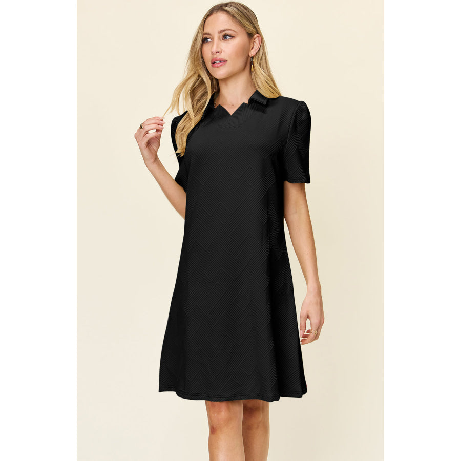 Double Take Full Size Texture Collared Neck Short Sleeve Dress Apparel and Accessories