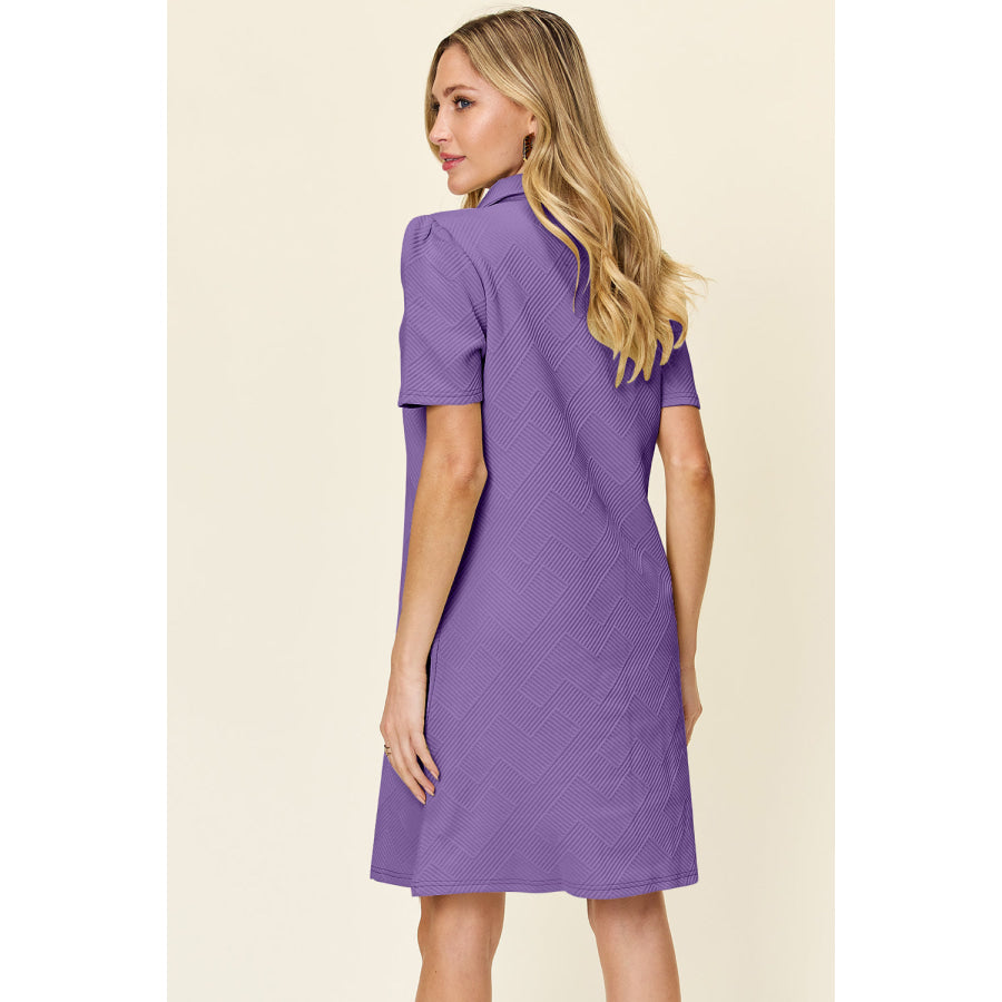 Double Take Full Size Texture Collared Neck Short Sleeve Dress Apparel and Accessories