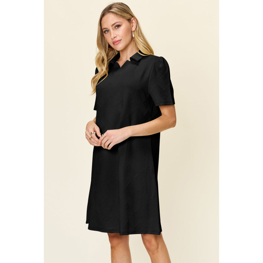 Double Take Full Size Texture Collared Neck Short Sleeve Dress Apparel and Accessories