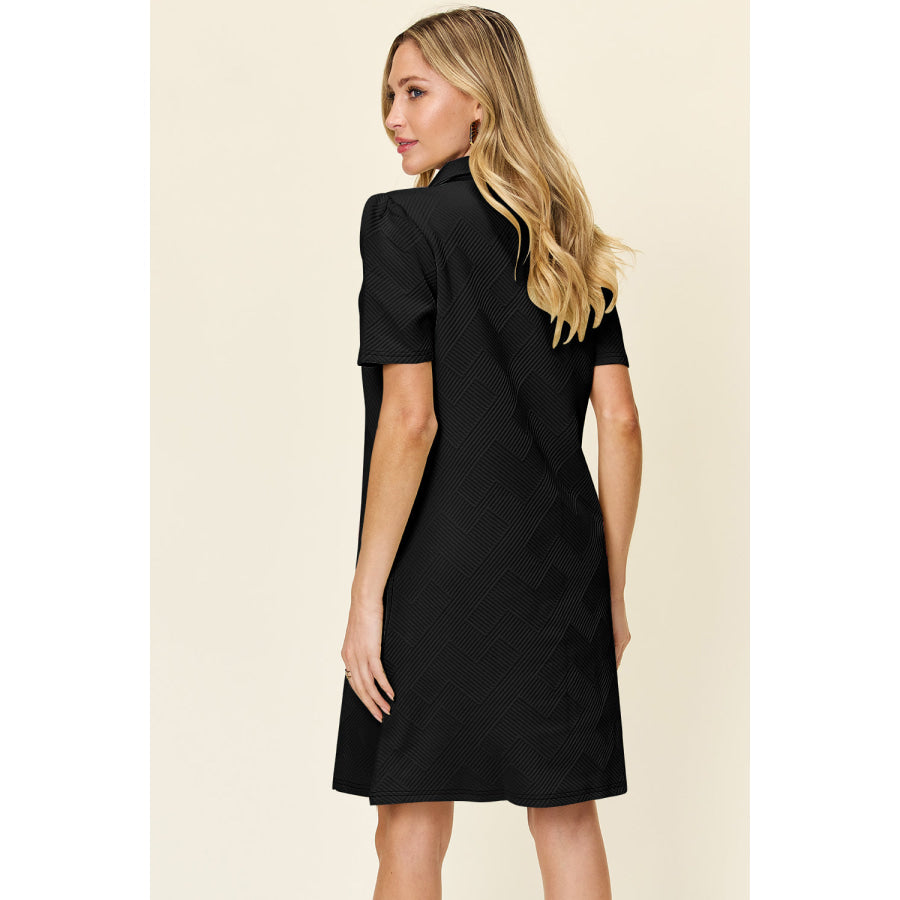 Double Take Full Size Texture Collared Neck Short Sleeve Dress Apparel and Accessories