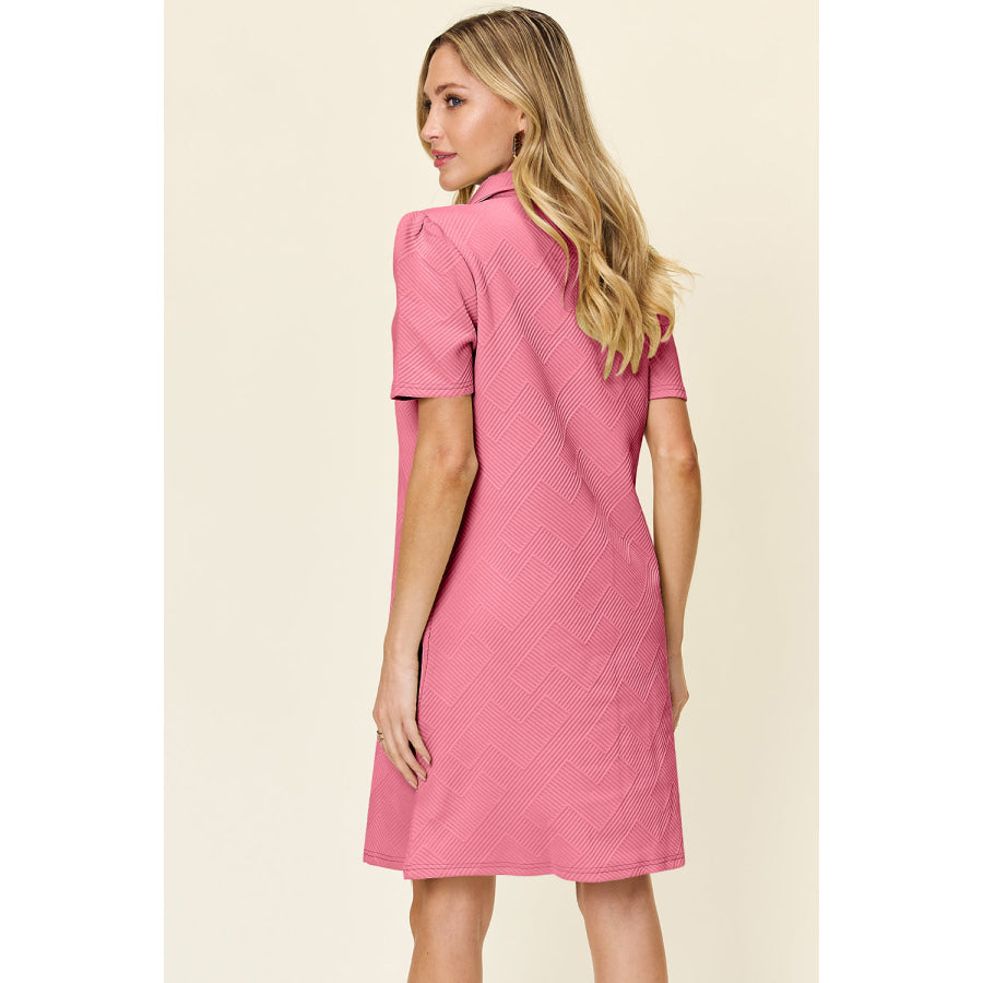 Double Take Full Size Texture Collared Neck Short Sleeve Dress Apparel and Accessories