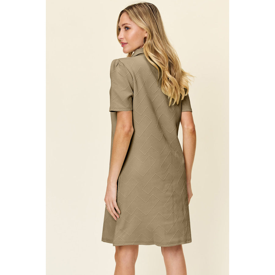 Double Take Full Size Texture Collared Neck Short Sleeve Dress Apparel and Accessories