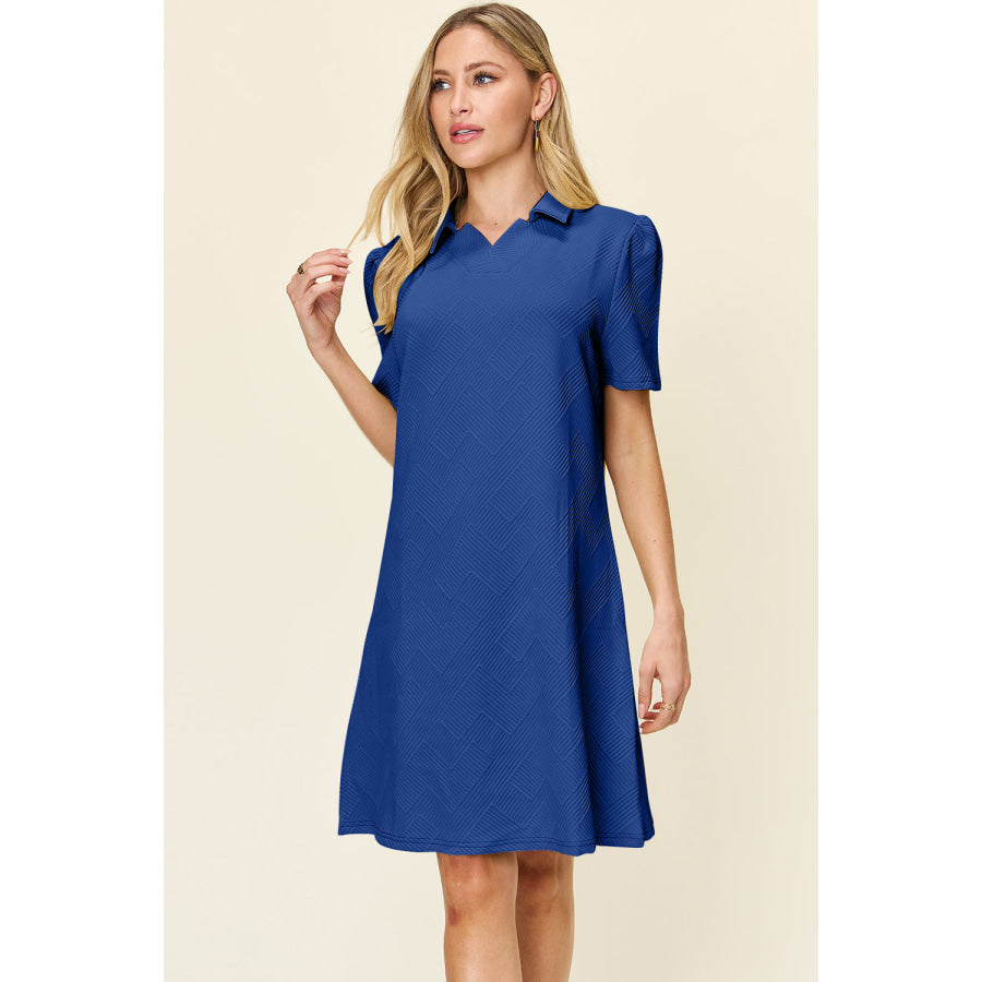 Double Take Full Size Texture Collared Neck Short Sleeve Dress Apparel and Accessories