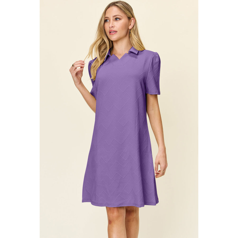 Double Take Full Size Texture Collared Neck Short Sleeve Dress Apparel and Accessories