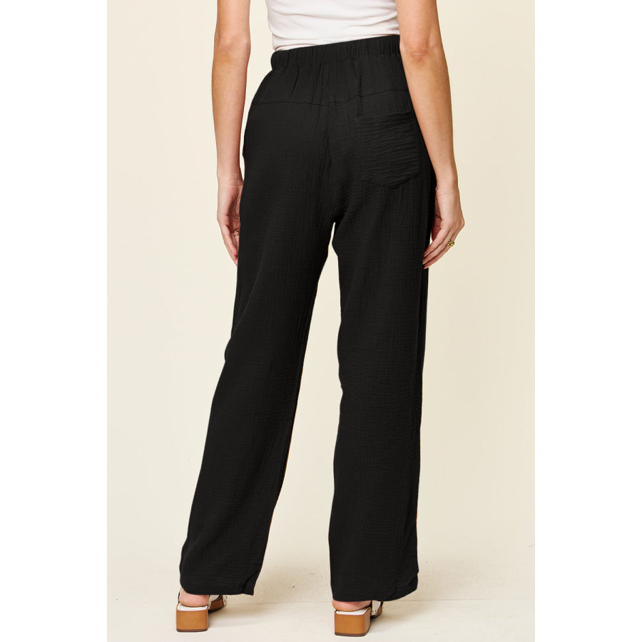 Double Take Full Size Texture Drawstring Straight Pants Apparel and Accessories