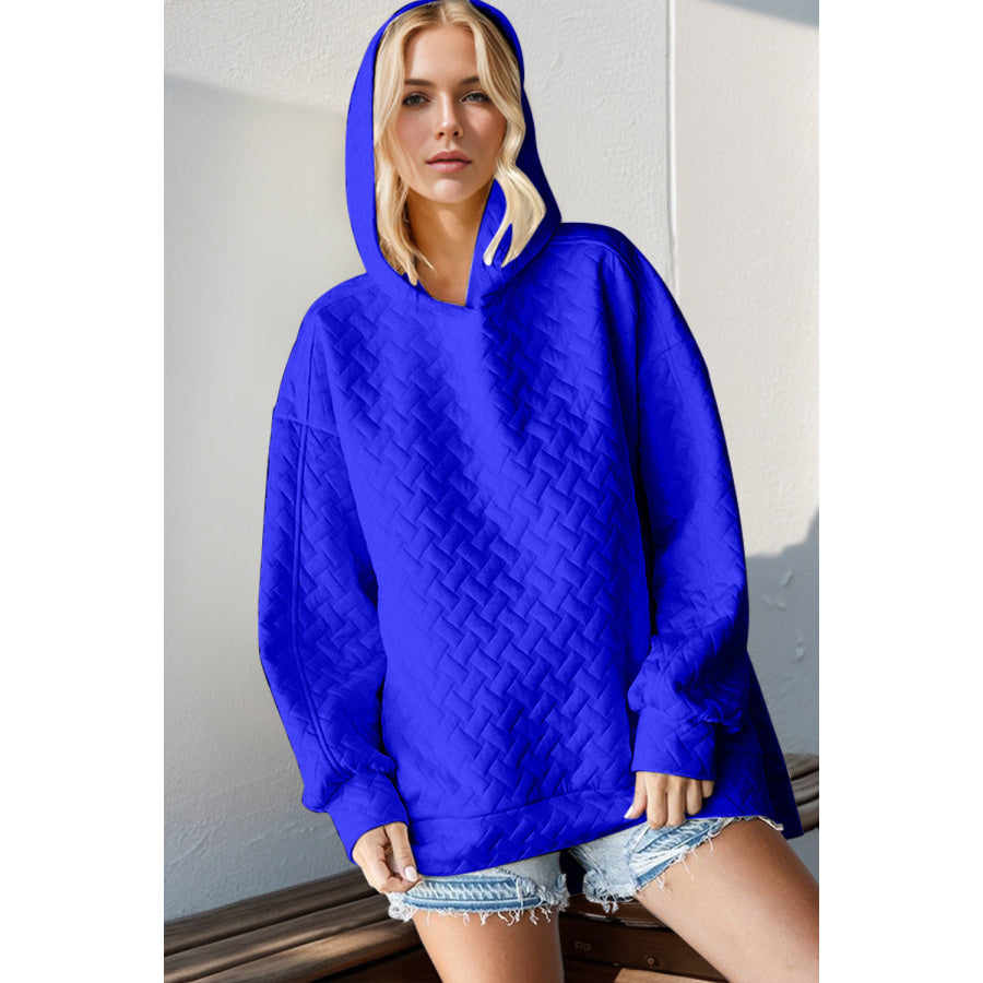 Double Take Full Size Texture Drop Shoulder Long Sleeve Hoodie Royal Blue / S Apparel and Accessories