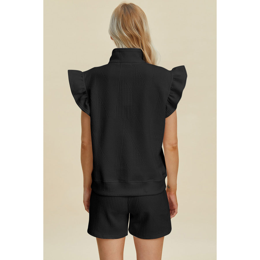 Double Take Full Size Texture Flounce Sleeve Top and Shorts Set Apparel and Accessories