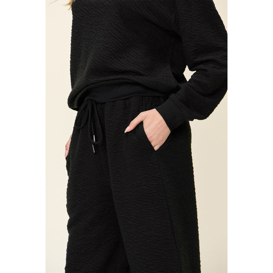 Double Take Full Size Texture Long Sleeve Top and Pants Set Apparel and Accessories