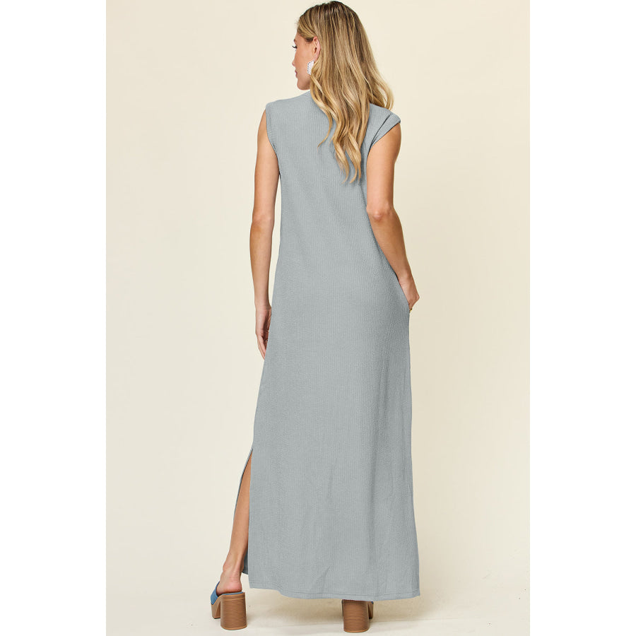 Double Take Full Size Texture Mock Neck Sleeveless Maxi Dress Apparel and Accessories