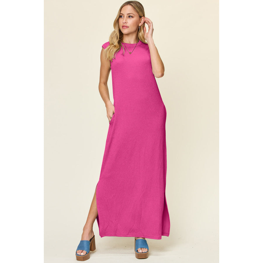 Double Take Full Size Texture Mock Neck Sleeveless Maxi Dress Apparel and Accessories