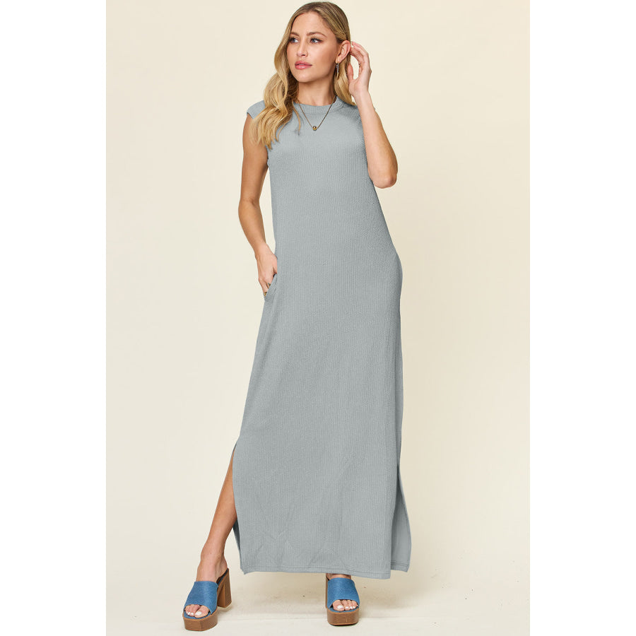 Double Take Full Size Texture Mock Neck Sleeveless Maxi Dress Apparel and Accessories