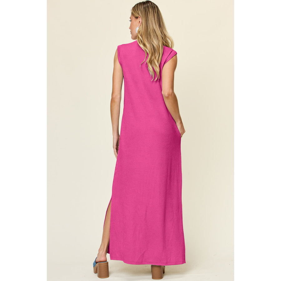 Double Take Full Size Texture Mock Neck Sleeveless Maxi Dress Apparel and Accessories