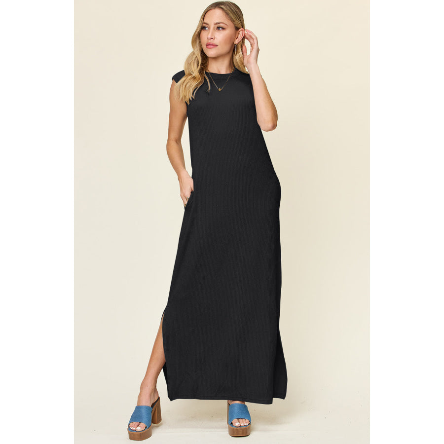 Double Take Full Size Texture Mock Neck Sleeveless Maxi Dress Apparel and Accessories