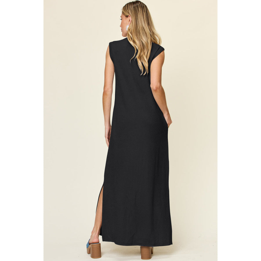 Double Take Full Size Texture Mock Neck Sleeveless Maxi Dress Apparel and Accessories