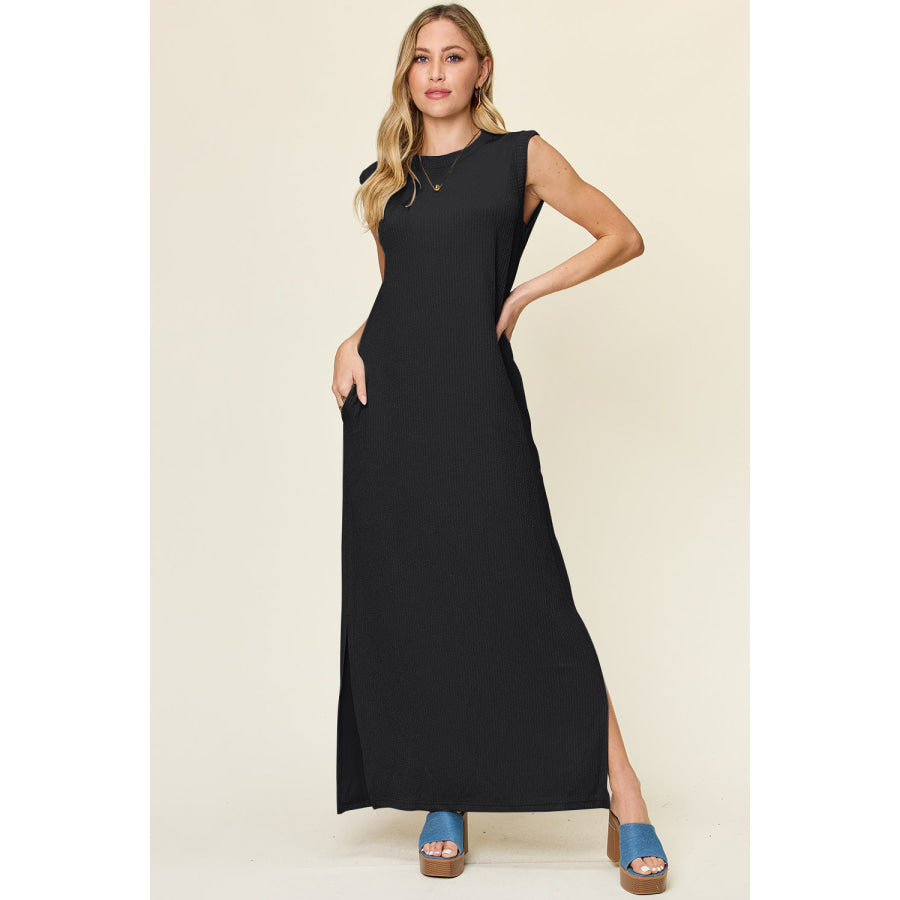 Double Take Full Size Texture Mock Neck Sleeveless Maxi Dress Black / S Apparel and Accessories