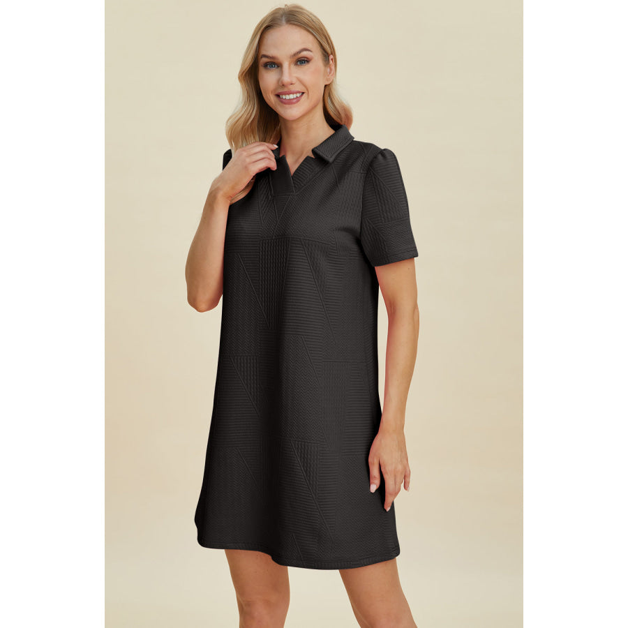 Double Take Full Size Texture Short Sleeve Dress Apparel and Accessories