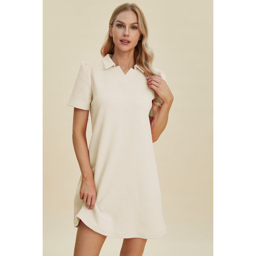 Double Take Full Size Texture Short Sleeve Dress Apparel and Accessories