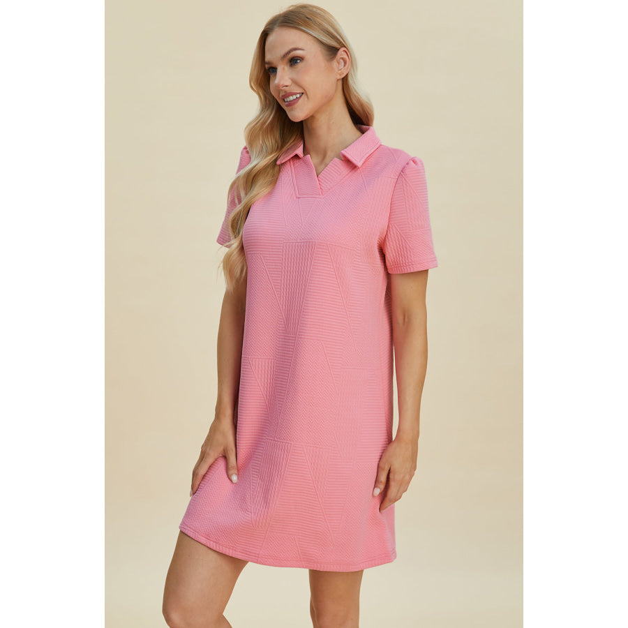 Double Take Full Size Texture Short Sleeve Dress Apparel and Accessories