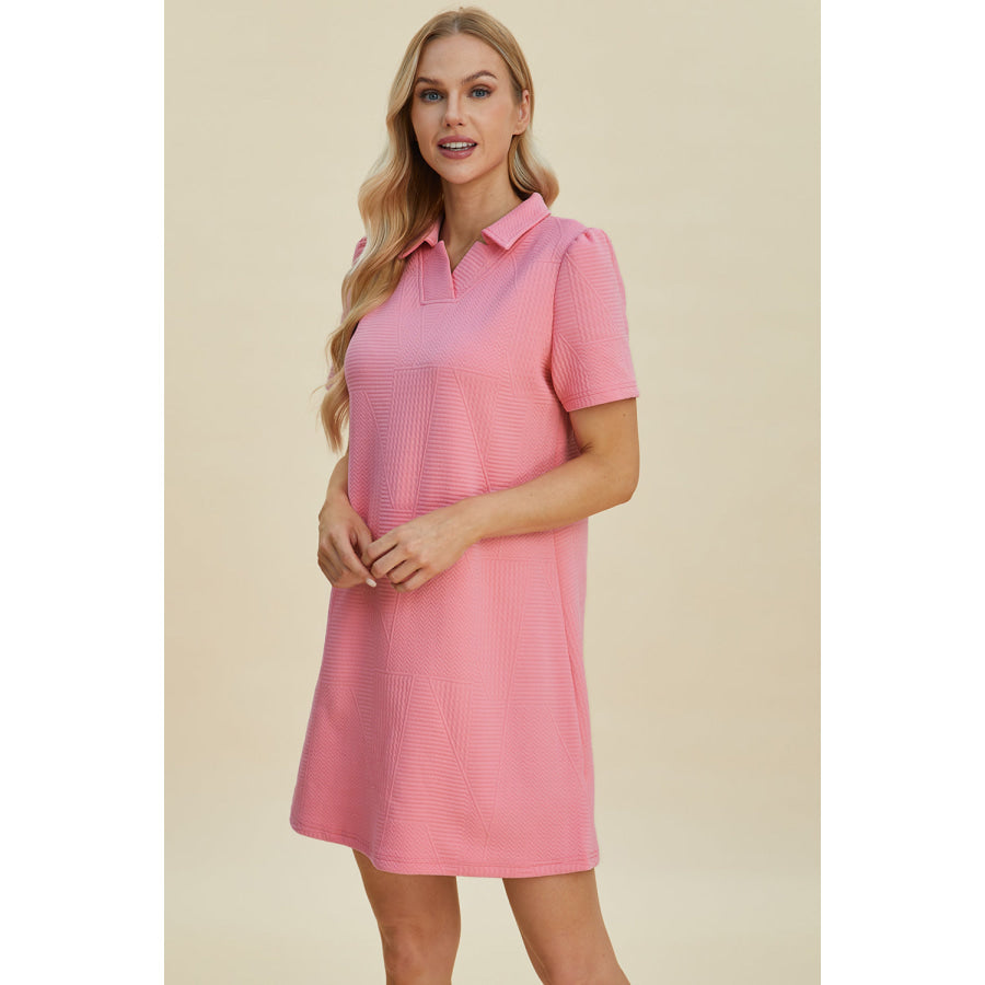 Double Take Full Size Texture Short Sleeve Dress Apparel and Accessories