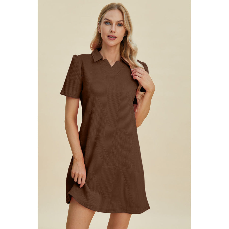 Double Take Full Size Texture Short Sleeve Dress Apparel and Accessories