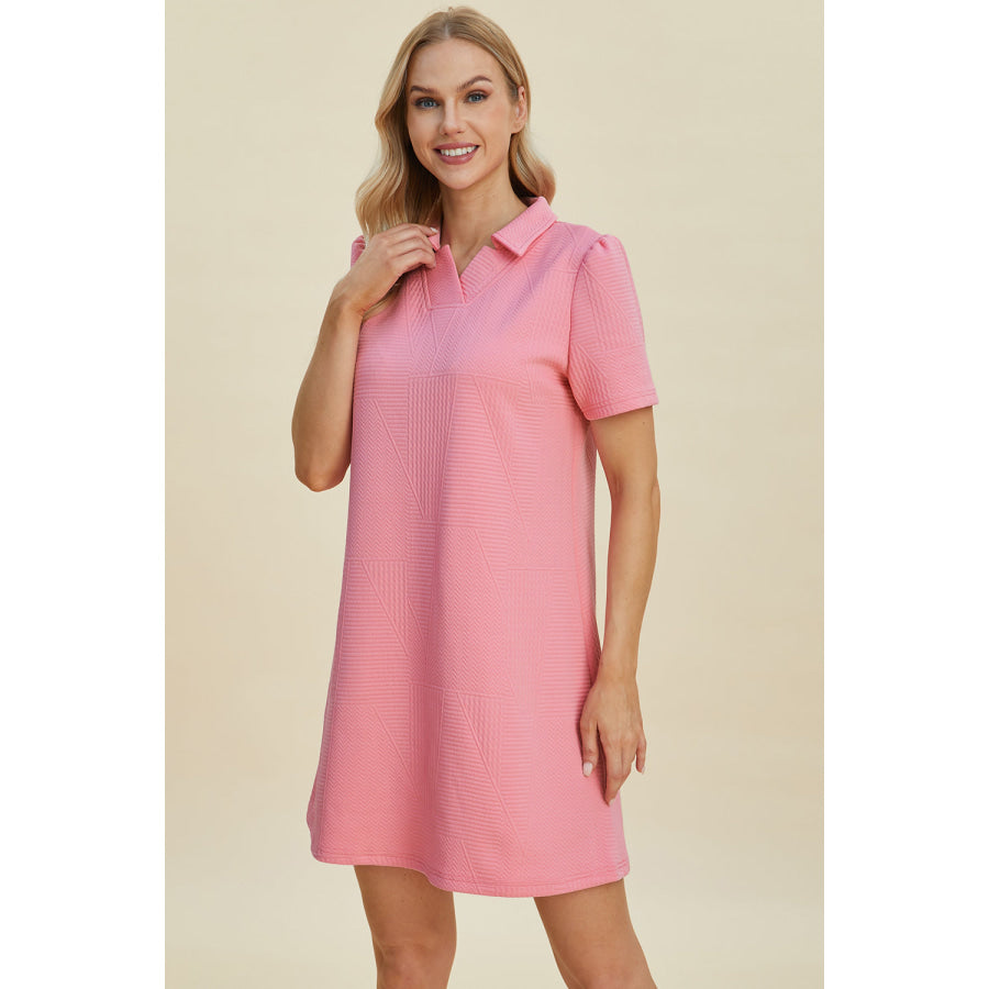 Double Take Full Size Texture Short Sleeve Dress Apparel and Accessories