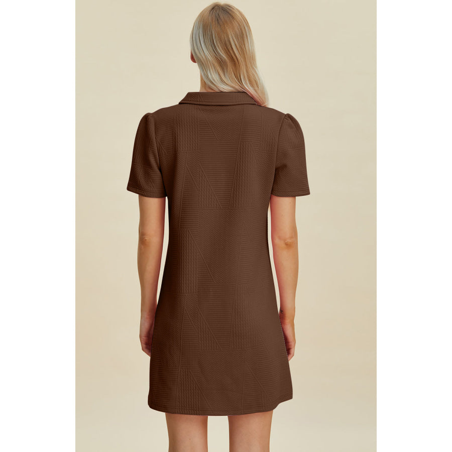 Double Take Full Size Texture Short Sleeve Dress Apparel and Accessories