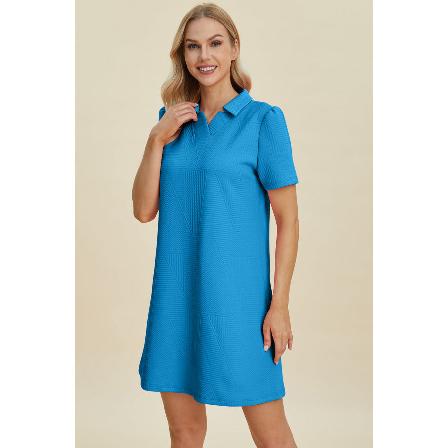 Double Take Full Size Texture Short Sleeve Dress Apparel and Accessories