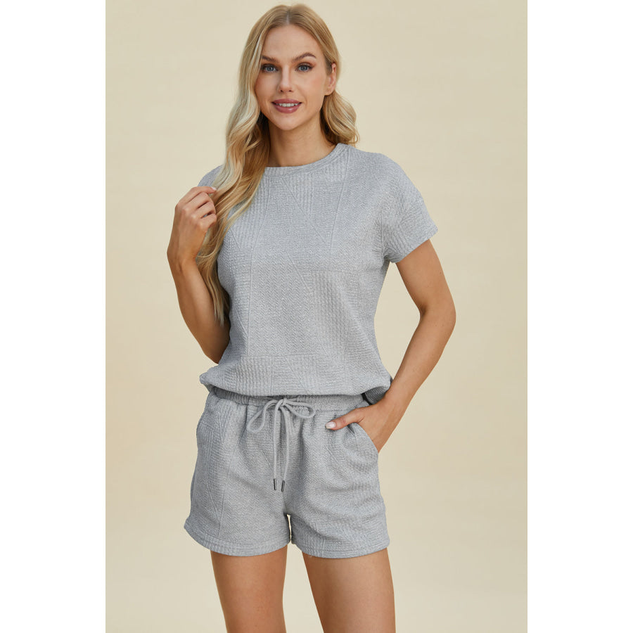 Double Take Full Size Texture Short Sleeve Top and Shorts Set Apparel and Accessories