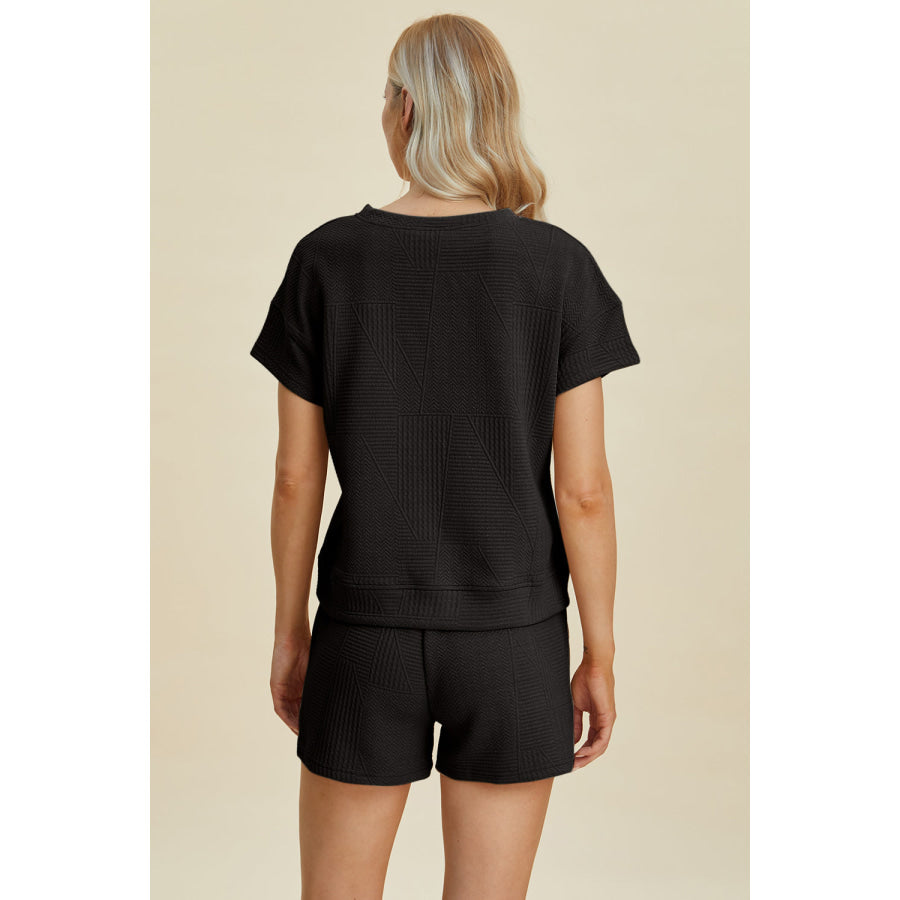 Double Take Full Size Texture Short Sleeve Top and Shorts Set Apparel and Accessories