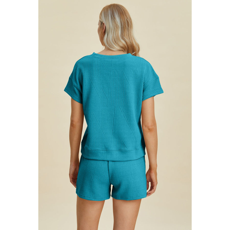 Double Take Full Size Texture Short Sleeve Top and Shorts Set Apparel and Accessories