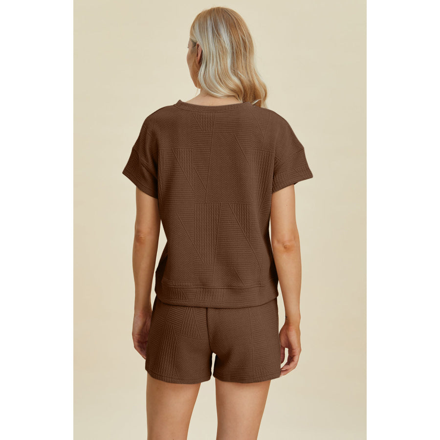 Double Take Full Size Texture Short Sleeve Top and Shorts Set Apparel and Accessories