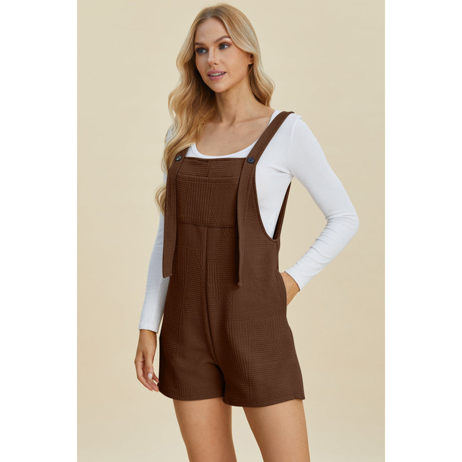 Double Take Full Size Texture Sleeveless Romper Brown / S Apparel and Accessories