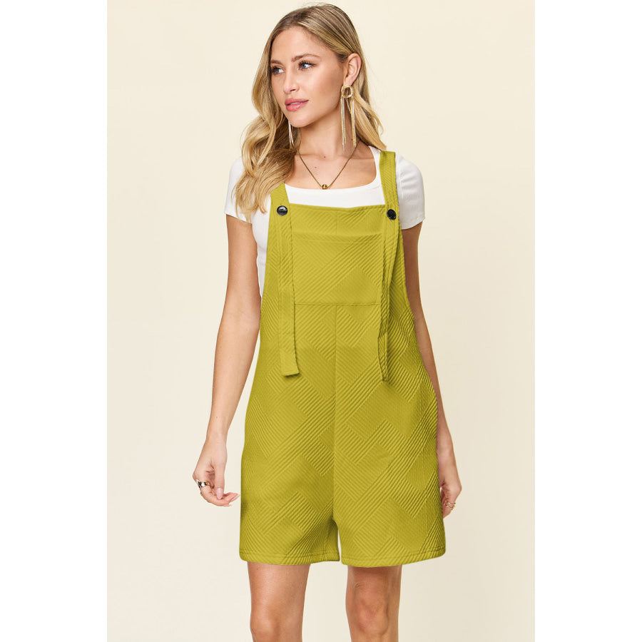 Double Take Full Size Texture Sleeveless Romper Chartreuse / S Apparel and Accessories