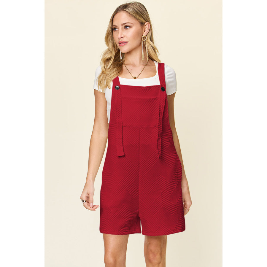 Double Take Full Size Texture Sleeveless Romper Deep Red / S Apparel and Accessories