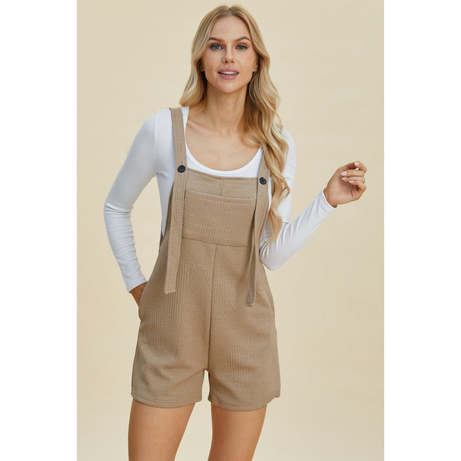 Double Take Full Size Texture Sleeveless Romper Khaki / S Apparel and Accessories