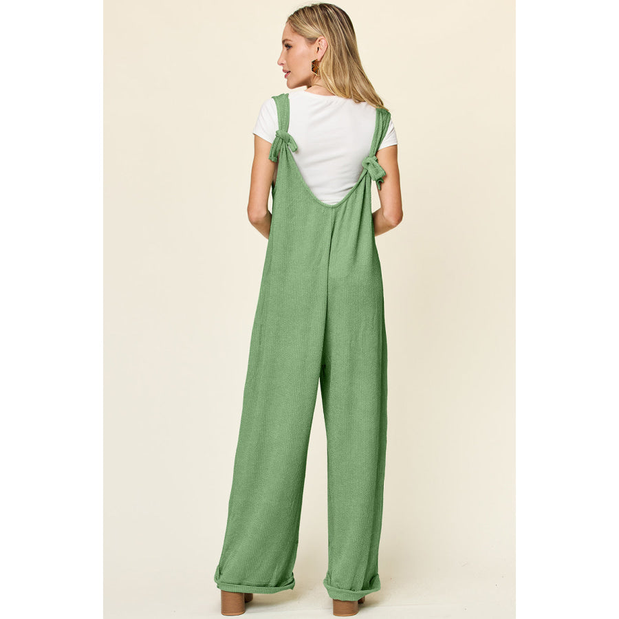 Double Take Full Size Texture Sleeveless Wide Leg Jumpsuit Apparel and Accessories