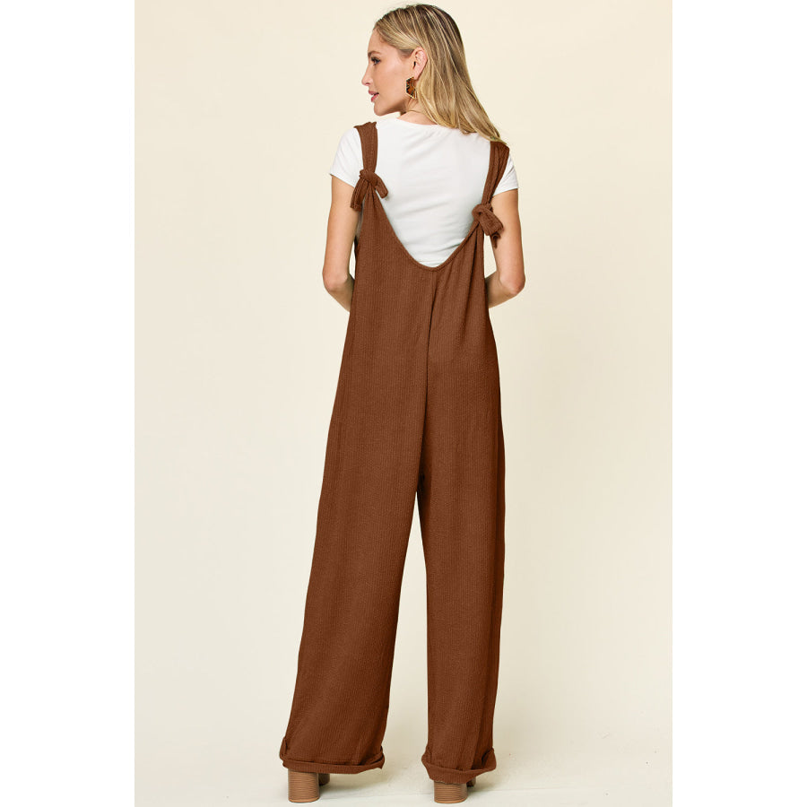 Double Take Full Size Texture Sleeveless Wide Leg Jumpsuit Apparel and Accessories