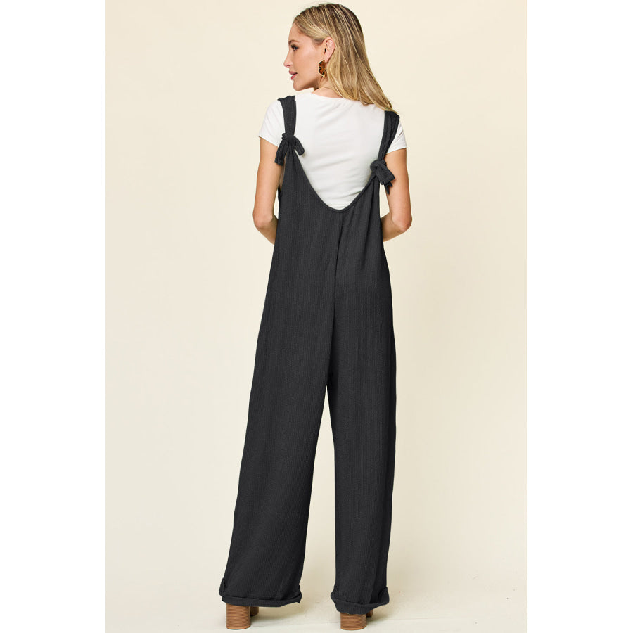 Double Take Full Size Texture Sleeveless Wide Leg Jumpsuit Apparel and Accessories