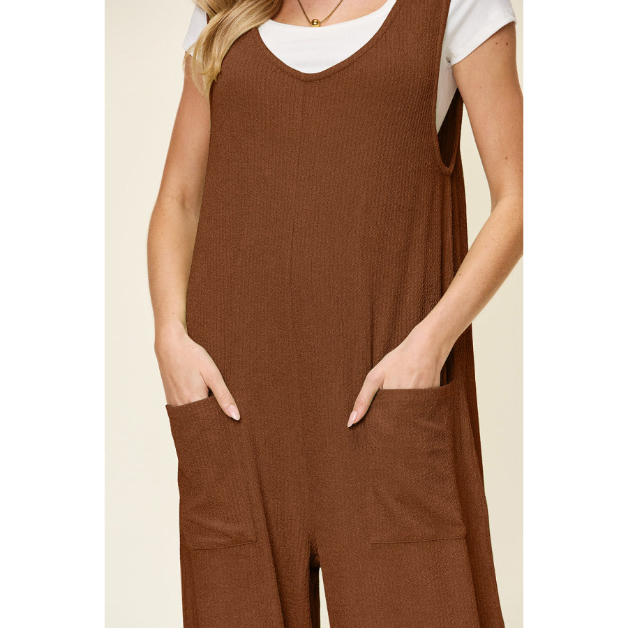 Double Take Full Size Texture Sleeveless Wide Leg Jumpsuit Apparel and Accessories