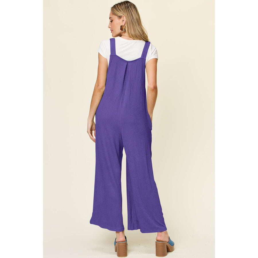 Double Take Full Size Texture Sleeveless Wide Leg Overall Apparel and Accessories