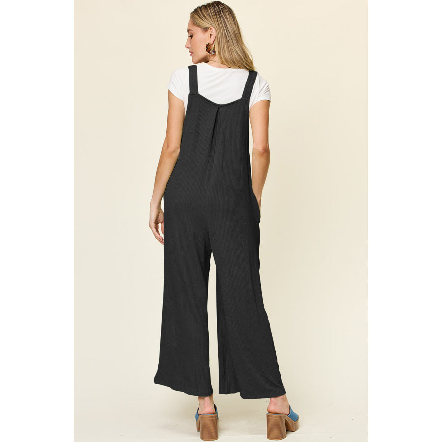 Double Take Full Size Texture Sleeveless Wide Leg Overall Apparel and Accessories