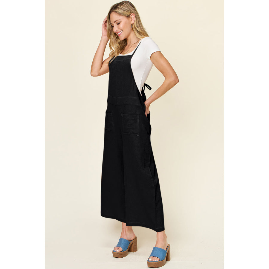 Double Take Full Size Texture Sleeveless Wide Leg Overall Black / S Apparel and Accessories