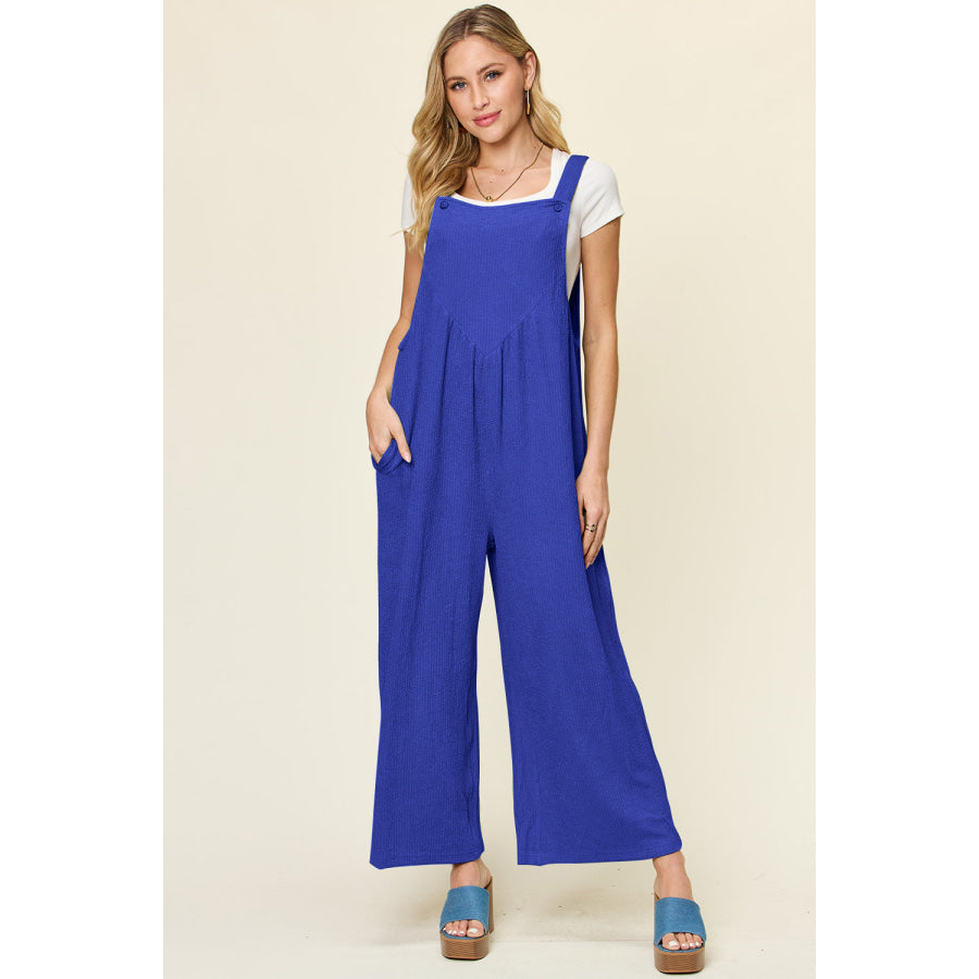 Double Take Full Size Texture Sleeveless Wide Leg Overall Royal Blue / S Apparel and Accessories