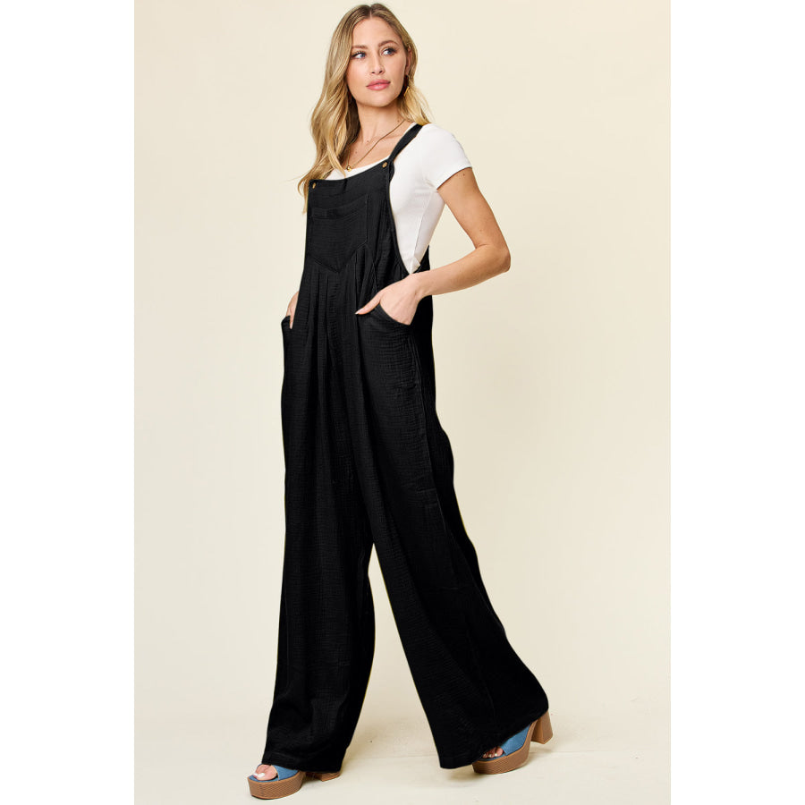 Double Take Full Size Texture Wide Strap Wide Leg Overall Apparel and Accessories