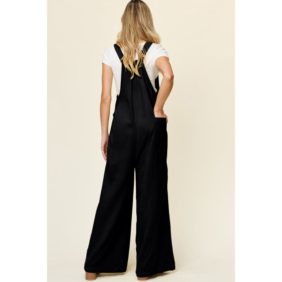 Double Take Full Size Texture Wide Strap Wide Leg Overall Apparel and Accessories